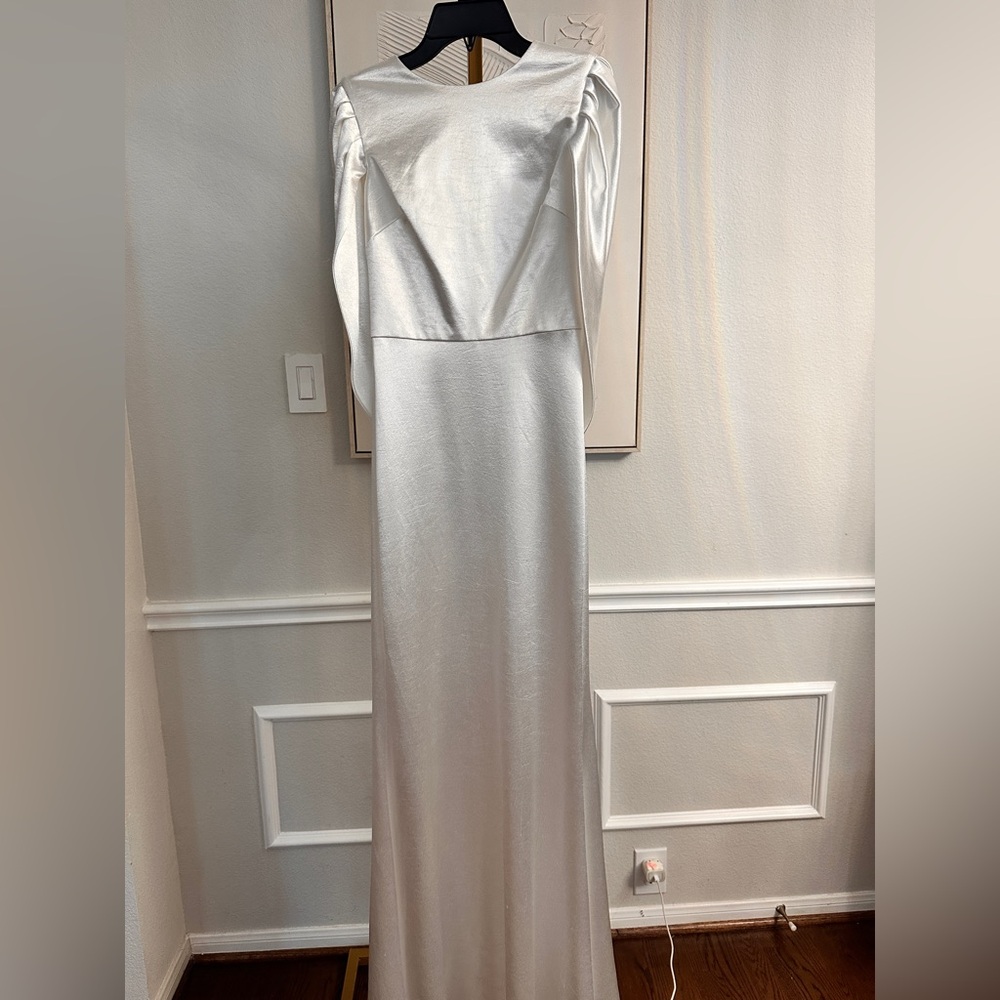 Dress the Population Shimmering White Satin Adina Gown